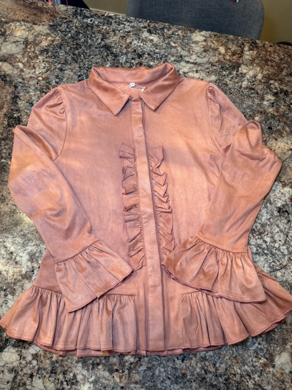 Dusty Rose Ruffled Button-Up Blouse - Picture 2 of 6